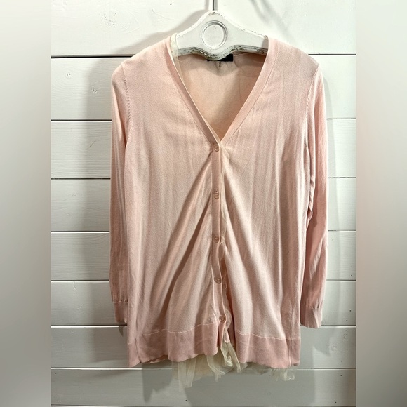 TWINSET baby pink cardigan  with tulle hem  size M - Picture 13 of 14